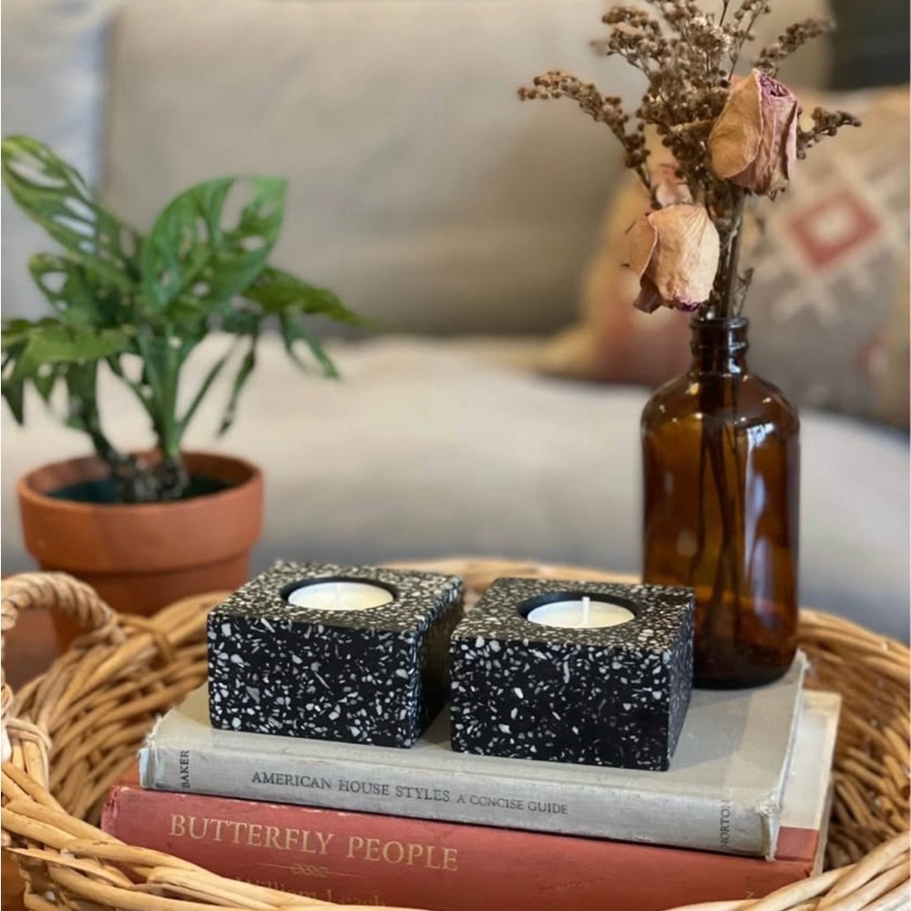 Black and White Stone Candle Holders